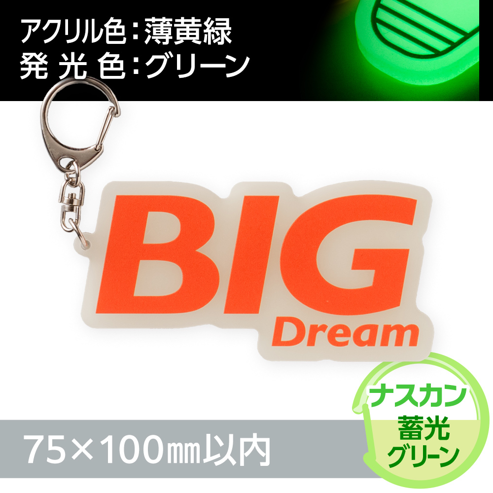 アクリルキーホルダー ナスカン オリジナル形状（蓄光グリーンタイプ）W75×H100mm以内